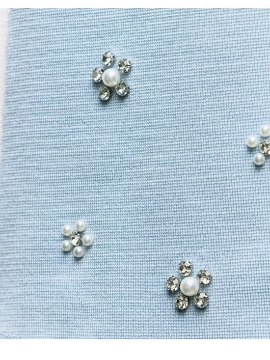 Zara Light Blue Embellished V-Neck Mini Dress - Picture 5 of 6